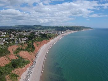 Scenic view of bay against sky