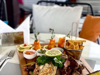 Close-up of food in plate on table