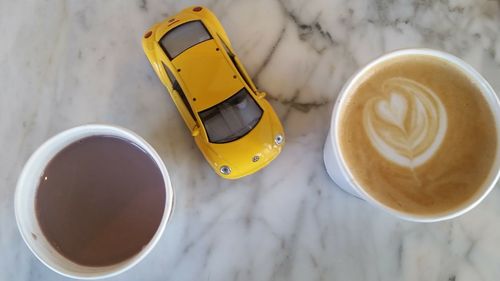 High angle view of coffee on table