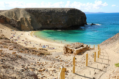 Beautiful view of caleta del congrio beach, lanzarote, spain