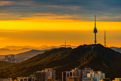 View of buildings at sunset