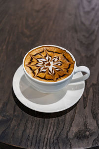 High angle view of coffee on table