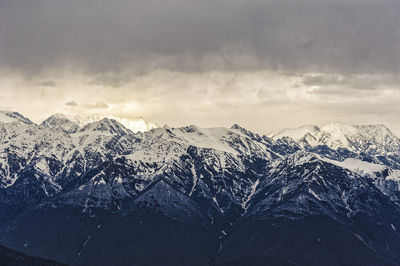 Scenic view of dramatic landscape against sky during winter