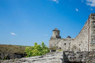 Low angle view of historic building against blue sky