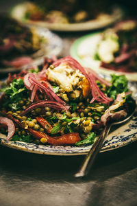 Close-up of food in plate on table