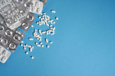 High angle view of blue water on white background