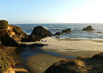 Scenic view of sea against clear sky