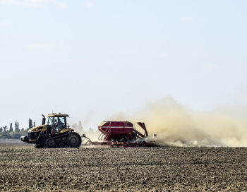 Construction site on field against clear sky