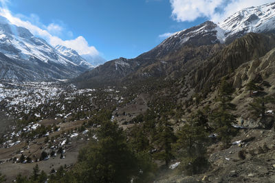 Scenic view of snowcapped mountains against sky