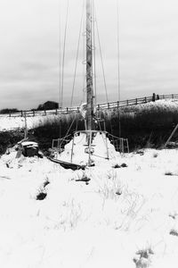 Scenic view of snow covered field against sky