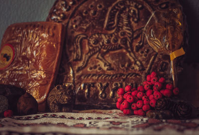 Close-up of strawberries on table