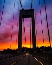 View of suspension bridge against sky during sunset