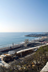 High angle view of beach against clear sky