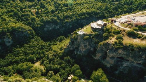 Aerial view of built structure on mountain