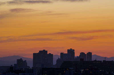 Cityscape against sky during sunset