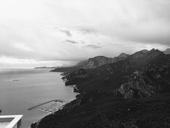 High angle view of bay against sky