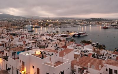 High angle view of buildings in city