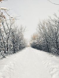 Snow covered road against sky during winter
