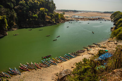 High angle view of people on beach