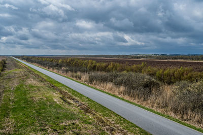 Straight road at moorland lille vildmose near dokkedal, northern jutland