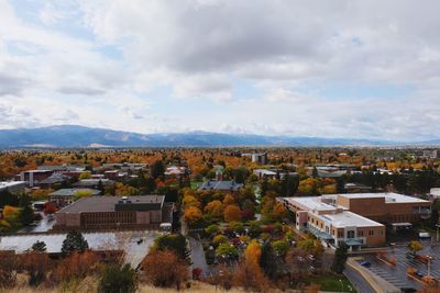 High angle view of townscape against sky