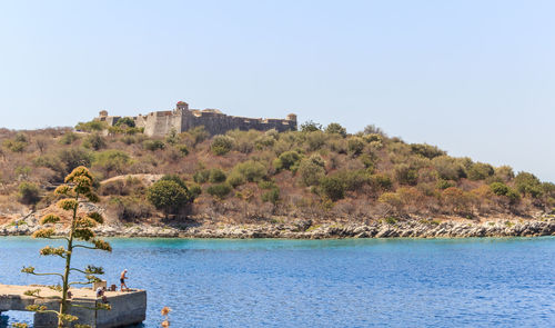 Scenic view of sea against clear sky