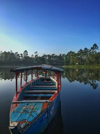 Scenic view of lake against clear blue sky