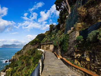 Footpath by sea against sky