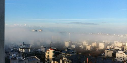 High angle view of cityscape against sky