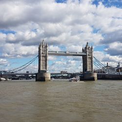 View of bridge over river against cloudy sky