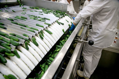 Midsection of man working at factory