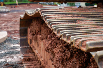 High angle view of rusty metallic structure