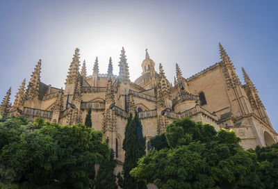 Low angle view of temple building against sky