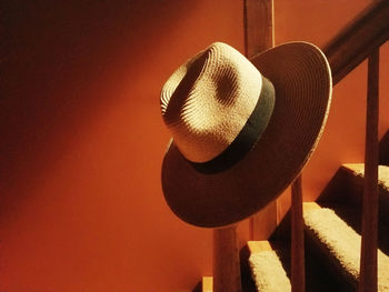 Close-up of hat on wall