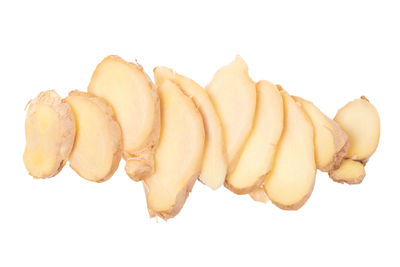 Close-up of bananas against white background