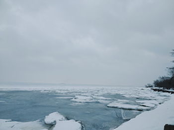 Scenic view of sea against sky during winter