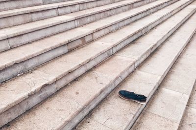 High angle view of shoes on wall