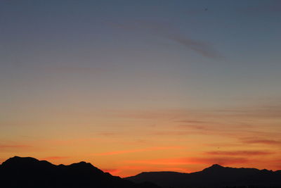 Scenic view of silhouette mountains against sky during sunset