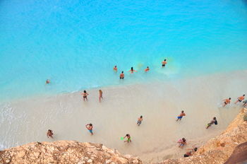 High angle view of tourist on beach