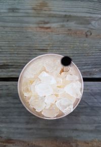 High angle view of ice cream on table