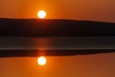 Scenic view of sea against orange sky during sunset
