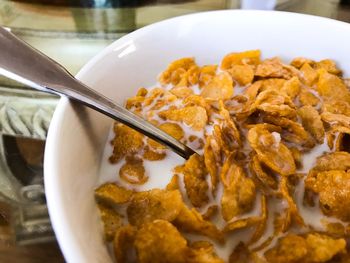 Close-up of breakfast served on table