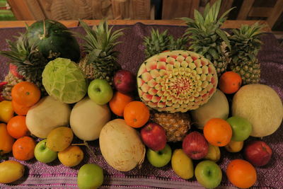 Close-up of multi colored objects on table