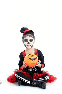 Boy with toy against white background