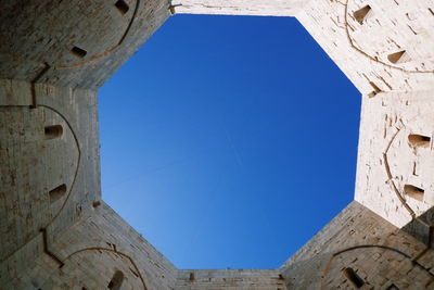 Low angle view of building against clear blue sky