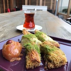 Close-up of drink served on table