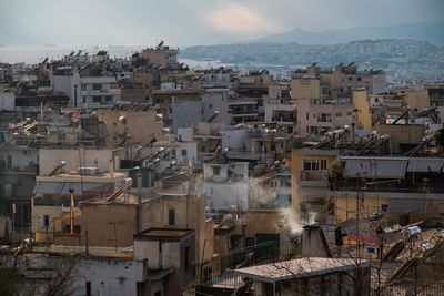 High angle view of townscape against sky