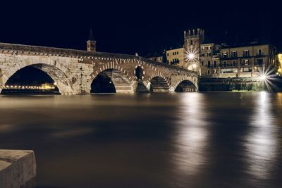 Bridge over river at night