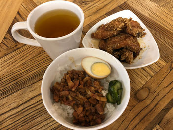 High angle view of food on table