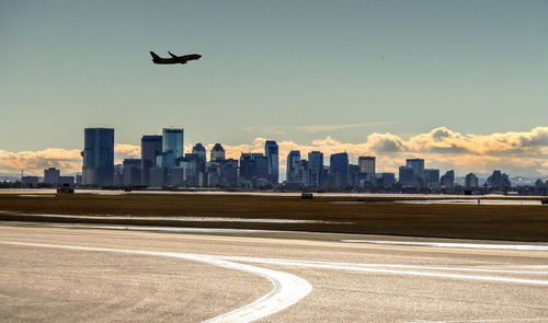 View of cityscape from airplane